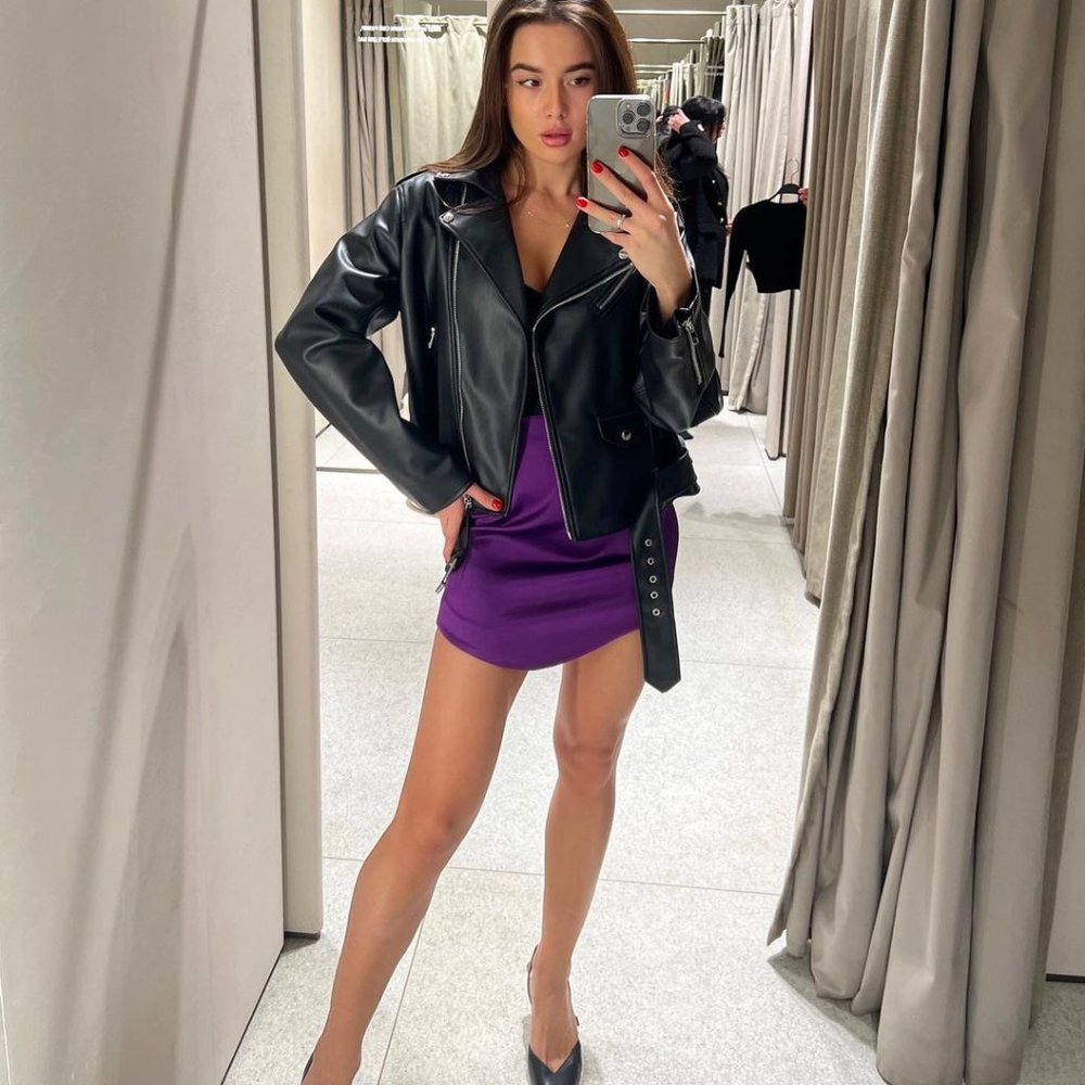BLOGGER'S FAVE! Zara Purple Satin Effect High Waist Skirt NWT - Picture 4 of 13